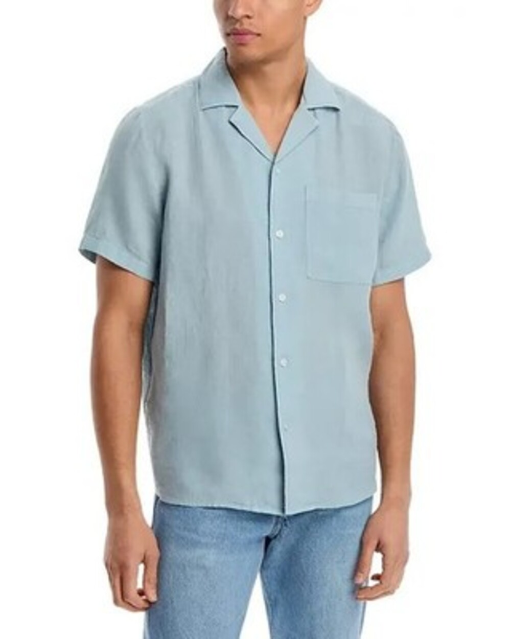 HUGO Ellino Short Sleeve Linen Button-Up Camp Shirt Men's Large Light Blue
